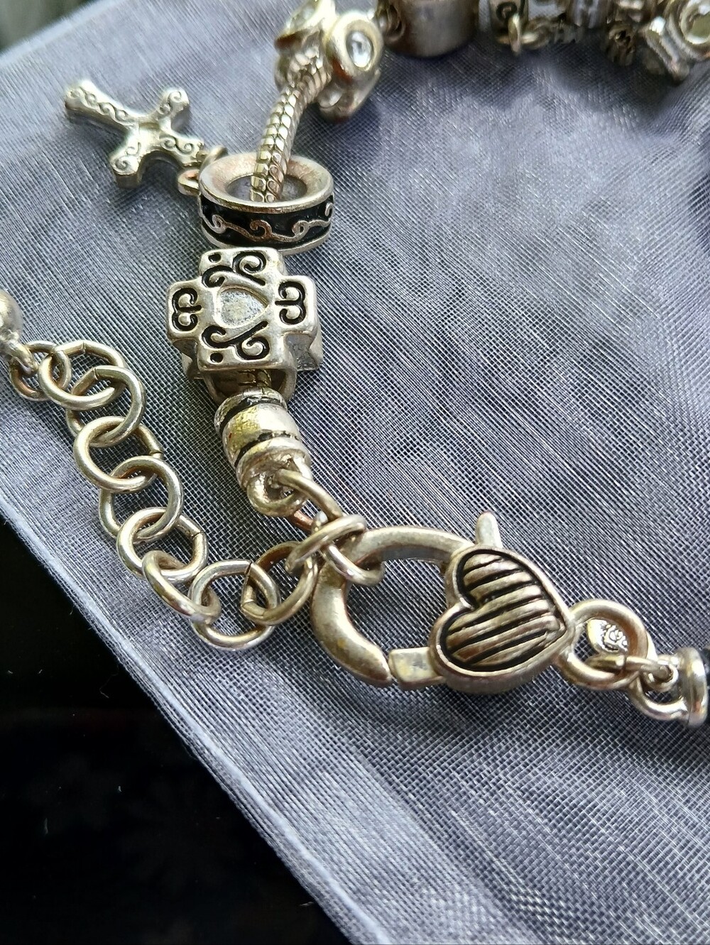 Premier Designs Charm Bracelet Silvertone Religious Cross Christian Jewelry - Picture 3 of 10